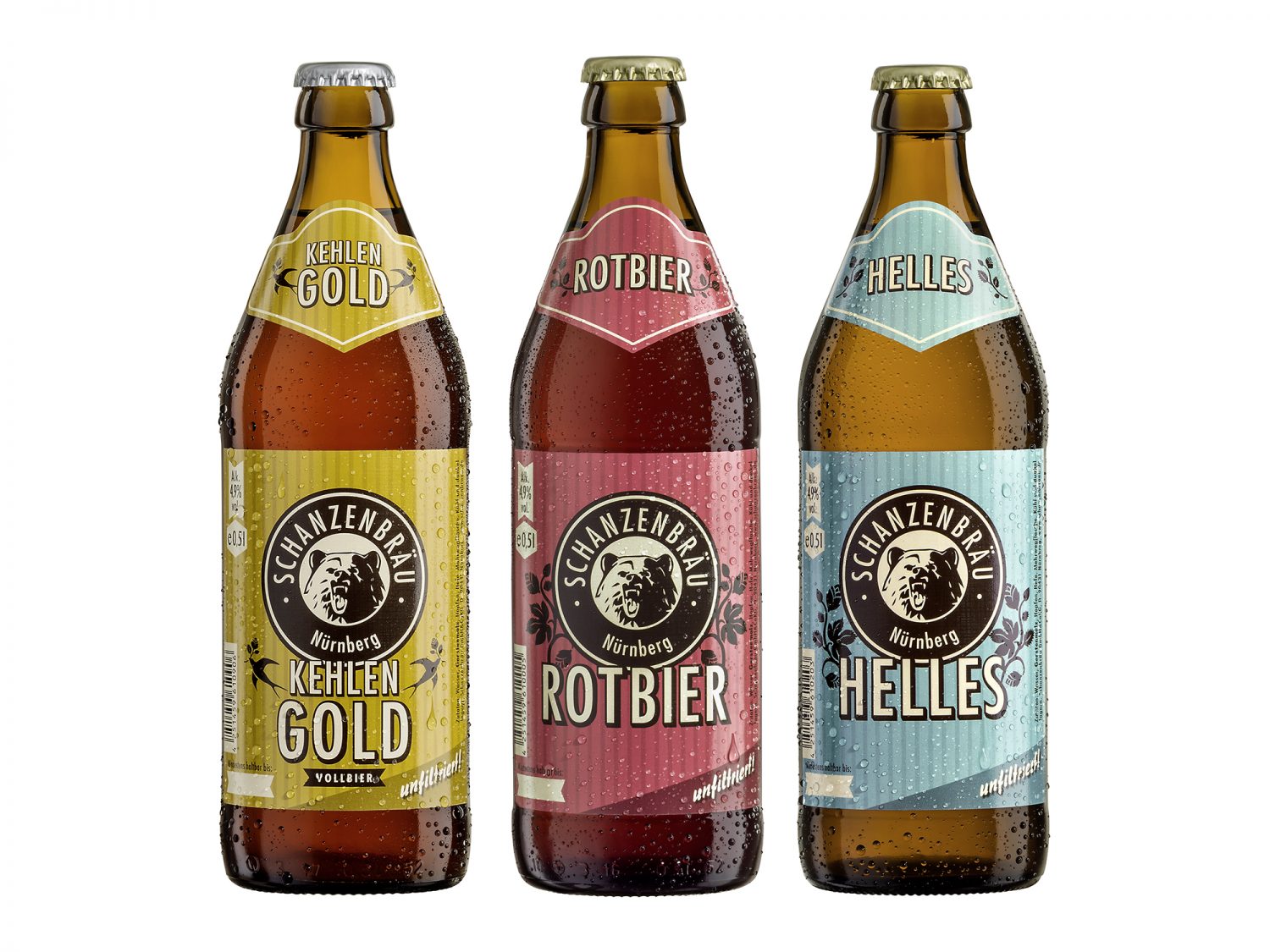 Schanzenbräu, Kehlengold, Rotbier und Helles